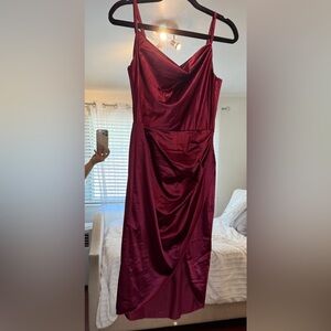 Elegant Burgundy Satin Dress